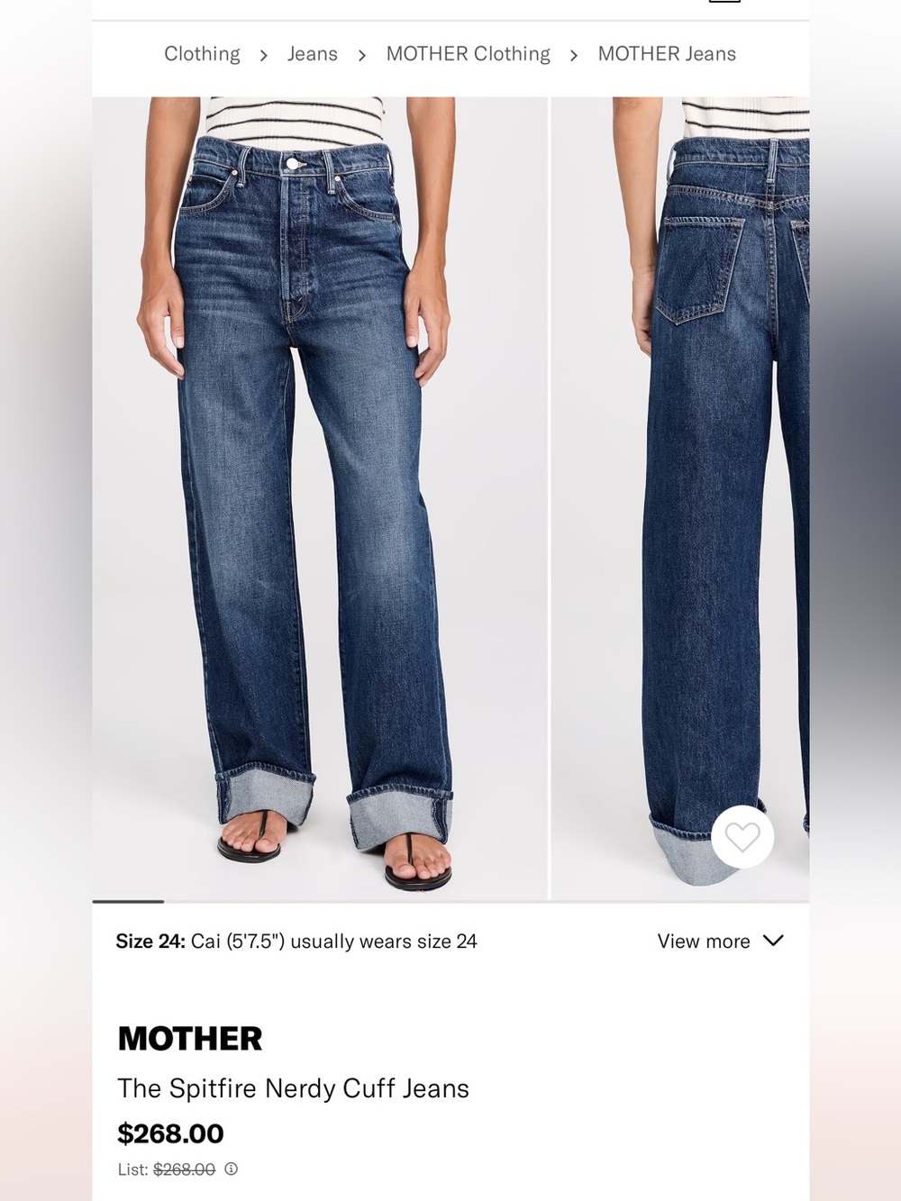 MOTHER The Spitfire Nerdy Cuff Jeans - Dark Blue
